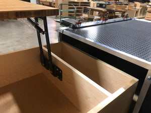 Overland Vehicle Storage system for SUV, Jeep JK / JL, 4Runner. Trail Kitchen Pullout Upgrade, view of inside of cabinet.